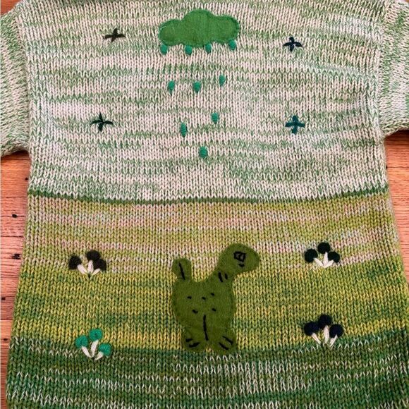 American South Side Knit Crochet Green Zip Up Hooded Cardigan Sweater - Picture 4 of 6